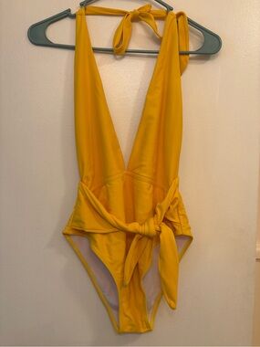 NWOT Ramy Brook Nilli Yellow Halter One Piece Swimsuit - Size Medium